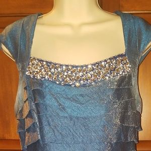 Blue Embellished Shimmer Tiered Sheath Dress
